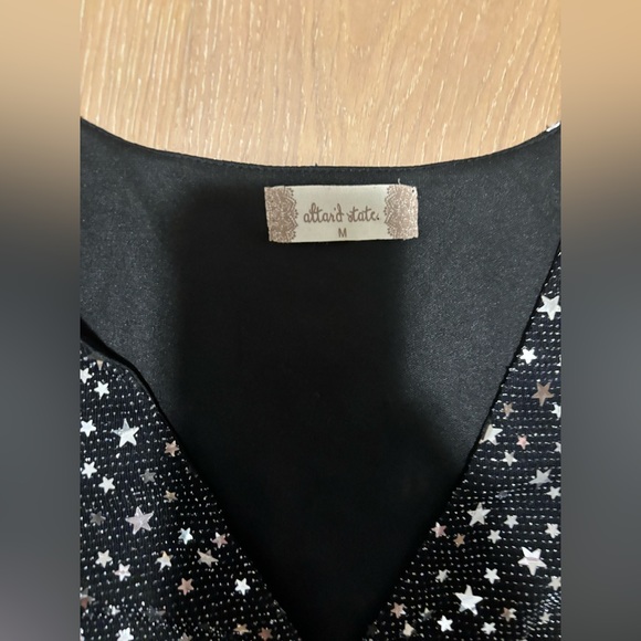 Altar’d State puff sleeve star sequin silver cut out black sparkly slinky dress - Picture 5 of 8